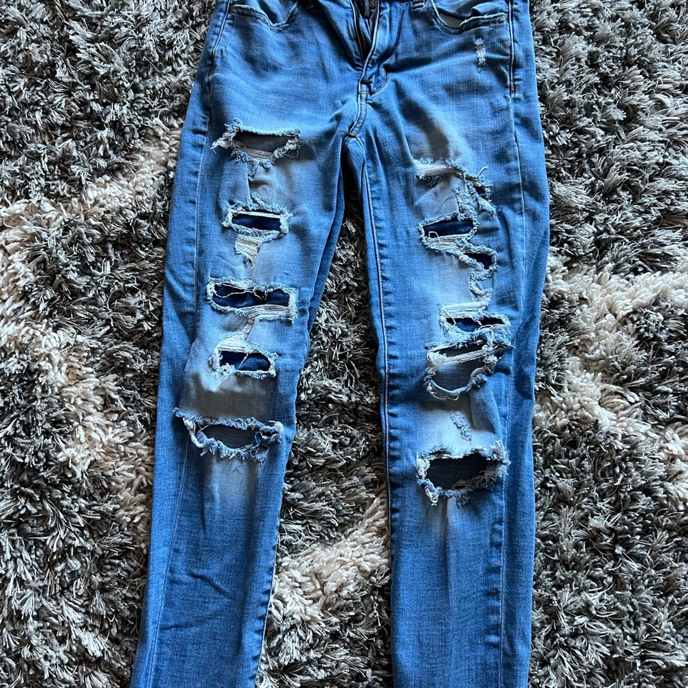 American Eagle Outfitters Ripped Blue Skinny Jeans